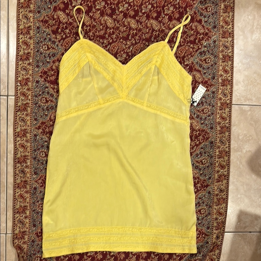 Yellow Lace Trim Mini Dress